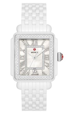 Michele Deco Madison Diamond Bracelet Watch, 33mm in White at Nordstrom