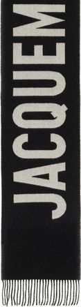 Jacquemus Logo-Embroidered Virgin Wool Scarf - Black