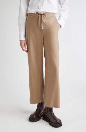Max Mara Flora Stretch Virgin Wool Drawstring Pants in Biscuit at Nordstrom, Size 14