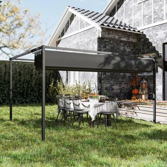OUTSUNNY 4x3(m) Metal Pergola Gazebo Patio Sunshelter Retractable Canopy in Black