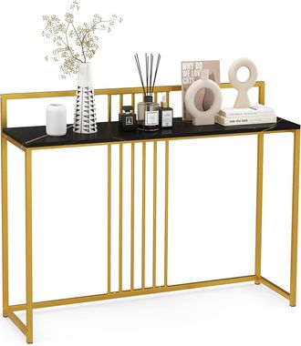 Costway Costway - Mesa De Entrada 120 Cm, Mesa Consola Con Superficie De M&aacute;rmol Artificial, Recibidoeres De Entrada Con Estructura De Metal Dorado, Mesa De Ex