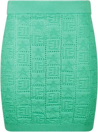 Balmain Monogram Knit Skirt with Stars - female - Balmain - Short Skirts - Green - XS - Skirts