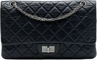 Chanel Borsa a spalla Reissue 2.55 Double Flap 227 in pelle di vitello effetto invecchiato 2010-2011 - Blu
