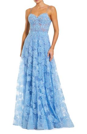 Mac Duggal Embroidered Sweetheart Floral Corset A Line Gown in Powder Blue at Nordstrom, Size 10