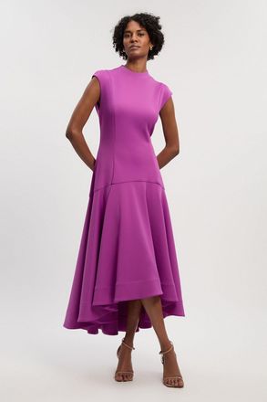 Karen Millen Womens Scuba Dipped Ruffle Hem Woven Maxi Dress - Purple Polyamide - Size 14 UK