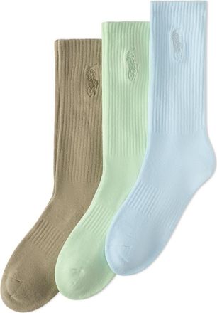 Polo Ralph Lauren Assorted 3-Pack Washed Cotton Blend Crew Socks in Blue Multi at Nordstrom, Size 10-13