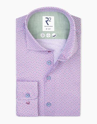 R2 Mens R2 CUT AWAY COLLAR LONG SLEEVED SHIRT PINK PATTERNED - Size: 46/48