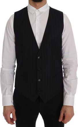 Dolce & Gabbana Mens Navy Pinstripe Vest - Black Wool - Size EU 50 (Mens)