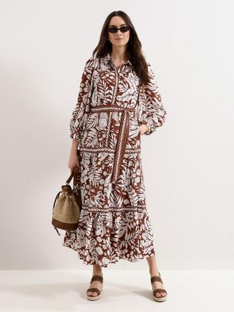 Phase Eight Floral Print Midi Shirt Dress in Tan at Nordstrom, Size 12