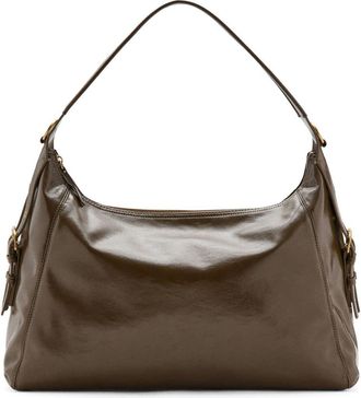 Mango Buckled Faux Leather Shoulder Bag in Khaki at Nordstrom