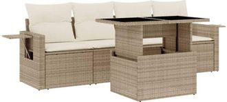 vidaXL Vidaxl - Juego De Sof&aacute;s Jard&iacute;n Con Cojines 5 Pzas Rat&aacute;n Sint&eacute;tico Beige