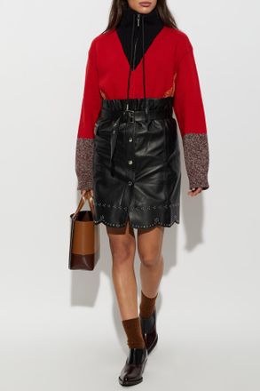 Marni Leather Skirt With Embellishments, Womens, Black