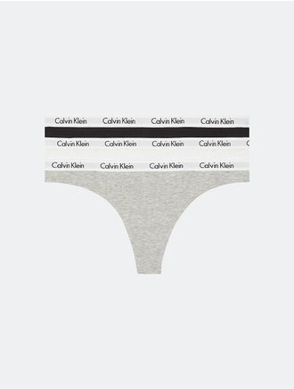 Calvin Klein Womens Carousel Logo Cotton 3-Pack Thong - Multi - XS