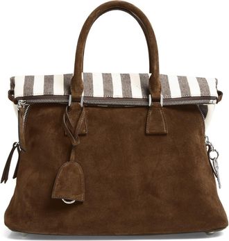 Maison Margiela Medium 5AC Soft Suede & Canvas Handheld Bag in Roches/Ivory/Dark Brown at Nordstrom