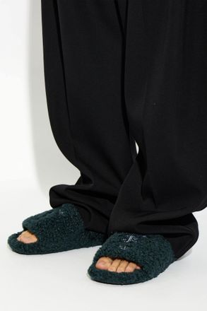 Balenciaga Faux Fur Slide Sandals, Mens, Green