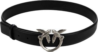 Pinko Love Birds leren riem 3 cm - Dames - Riemen - Zwart - M - Leer - Accessoires