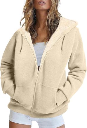Generic Sherpa Lined Fleece Jacket for Womens Warm Zip Up Hoodie Oversized Winter Coat, Ladies Fleece Zip Hoodie for Autumn & Winter UK, Soft Plush Casual Hoo
