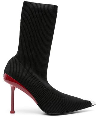 Alexander McQueen Slash Knit 90mm ankle boots - women - Elastane/Polyamide/Elastane/Polyamide/Calf Leather/Calf Leather - 35.5 - Black