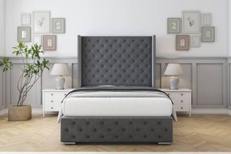 Sloomy Arundel Coniston Frame-Mattress - 50 Upholstered Wingback Headboard in Dark Grey | Size: King