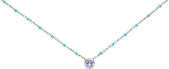 House of Brilliance Sterling Silver Bezel Set Light Blue Aquamarine and Enamel Bead Chain Necklace