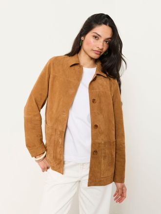 Fat Face FatFace Regular Suede Jacket in Tan Brown