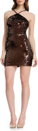 Dress The Population Suri Sequin Halter Cocktail Minidress in Mocha at Nordstrom, Size X-Small