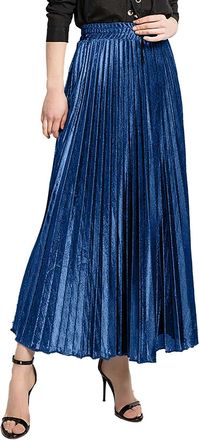 Generic Classic A-Line Long Skirt for Women Maxi Skirts Women Casual Velvet Solid Color Long Half Skirt High Waist Pleated Skirt Womens Faux Suede Leather Lon