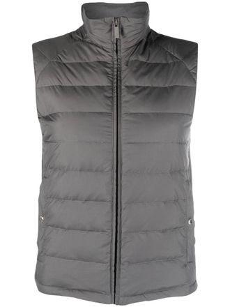 Thom Browne 4-Bar Stripe padded gilet - women - Polyester/Polyester/Goose Down/Wool/Polyamide/Acrylic/Spandex/Elastane - 44 - Grey