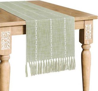 OEM Camino De Mesa De Algod&oacute;n Y Lino - Estilo R&uacute;stico - Verde - Ideal Para La Mesa Del Comedor, Fiestas Y Uso Diario - 30 X 120 Cm