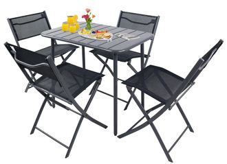 VCM 5pcs Muebles De Jard&iacute;n Set Grupo De Asientos Grupo De Comedor 1xmesa, 4x Sillas Plegables Mesa Dimensiones Aprox. Al. 72 X An. 80 X P. 55 Cm Juego De 