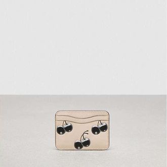 Coach Wavy Card Case In Regenerative Leather With Cherry Print