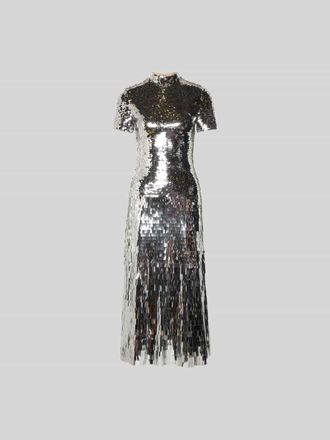 Self Portrait Maxikleid mit Allover-Zierbesatz in Silber, Gr&ouml;&szlig;e XL