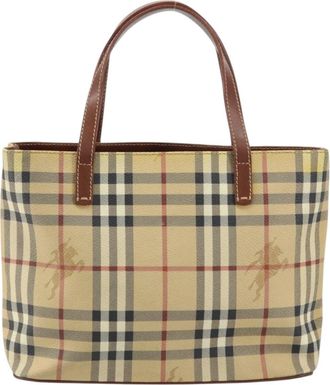 Burberry Top Handle Tote Haymarket Coated Canvas Beige Canvas Handbag (Pre-Owned)