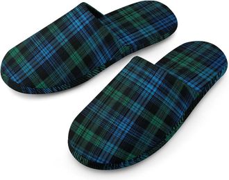 Generic Scottish Tartan Mens Slippers Warm Non-Slip Houes Shose Spa Slipper for Home Bedroom