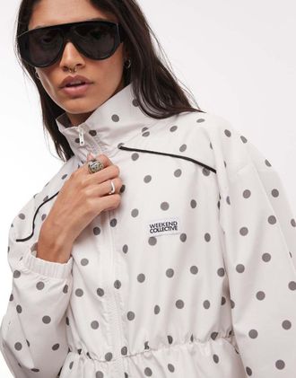 Asos Weekend Collective co-ord giacca sportiva in nylon con collo alto e dettaglio peplo a pois-Multicolore