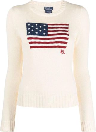Polo Ralph Lauren Truien & Vesten, Dames, Wit, S, Katoen, American Flag Gebreide Trui