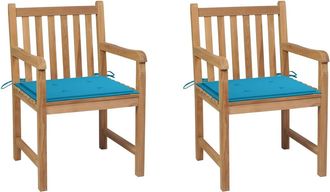 vidaXL Sillas De Jard&iacute;n 2 Uds Madera Maciza De Teca Con Cojines Azules Vidaxl