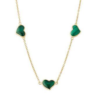 Jan Leslie Triple Station Heart 20 Necklace Set In Sterling Silver With 18K Gold Overlay in Green at Nordstrom