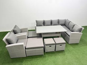 Fimous Rattan Garden Furniture Set Outdoor 12 Seater Dining Corner Sofa Sets in Light Grey