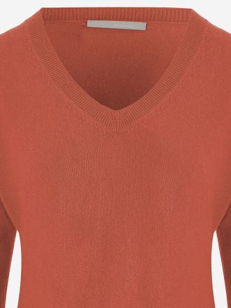 Allude Womens Cashmere Sweater With V-Neck Orange-Red