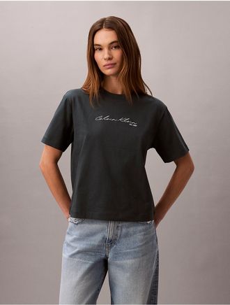 Calvin Klein Jeans Calvin Klein Womens Script Logo Graphic Boxy T-Shirt - Blue - XL