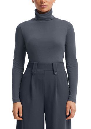 QS by s.Oliver Rollkragenshirt QS, Damen, Gr. S, blau, Web, Obermaterial: 100% Baumwolle, unifarben, slim fit taillenbedeckt, ohne Ausschnitt, Shirts Rollkragenshirt