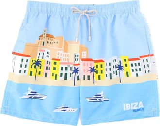 MC2 Saint Barth Light Blue Coastal Cityscape Swim Shorts