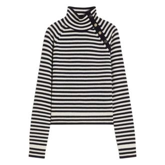 Max Mara Cashmere Knitwear, female, Blue, Size: XS Stockinette-stitched Cashmere Polo-neck Sweater