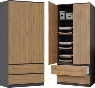 OEM Armario Para Dormitorio U Oficina, Roble Antracita, Estilo Artesanal, 90 Cm - Dise&ntilde;o Moderno, Mano De Obra S&oacute;lida