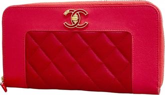 Chanel Pink Leather Long Wallet (Bi-Fold) (Pre-Owned)