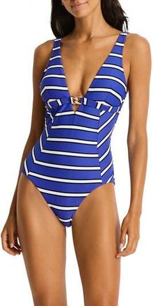 Sea Level Australia Voyage Chain Link Longline One-Piece Swimsuit in Amalfi Blue at Nordstrom Rack, Size 12 Us / 16 Au