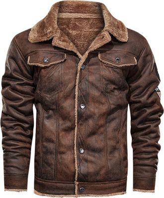 Generic Mens Leather Jacket, Bomber Jackets Vintage Winter Casual Fleece Aviator Distress Faux Leather Jacket Navy Pilot Bomber Jacket Thickened Warm Full Zip