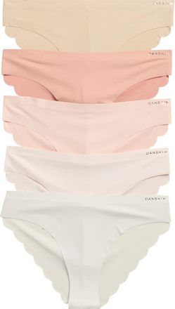Danskin Set of 5 Assorted Scallop Edge Tangas in Golden Husk/Cw/Ss/Ia/Ah at Nordstrom Rack, Size Medium