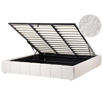 Beliani Cama Moderna Tapizado De Boucl&eacute; 180 X 200 Cm Con Almacenaje Sin Cabecero Blanco Crema Genas